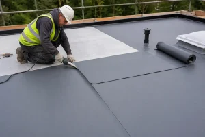Roofing work in progress outdoors