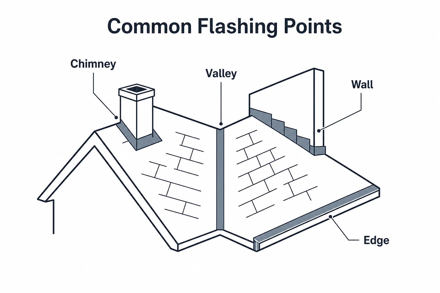 Graphic showing common roof flashing points