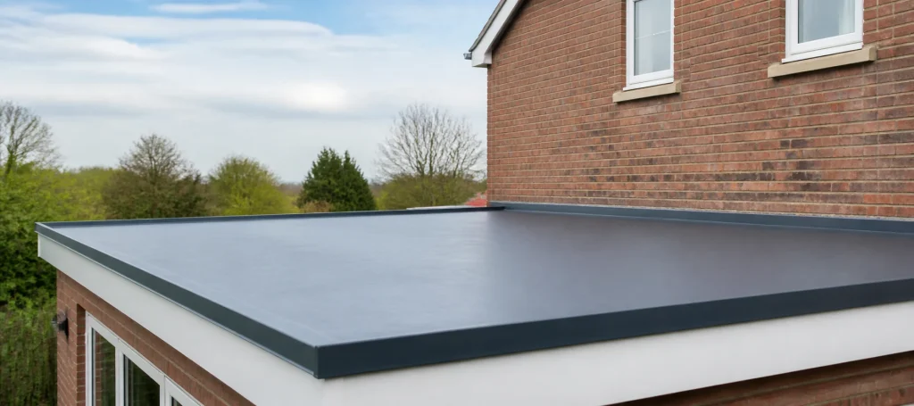 Finished single ply flat roof on a UK home extension